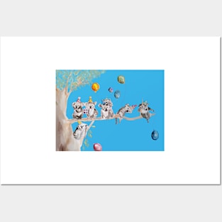 Koala Watercolor Painting, The Koalas Birthday Party - on Sky Blue Posters and Art